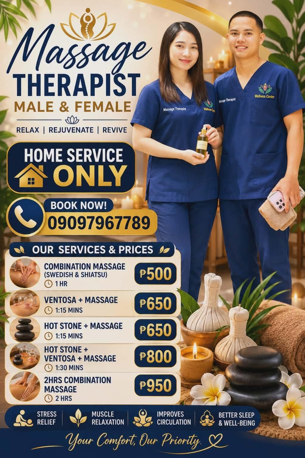 Healing Massage home-service treatment menu